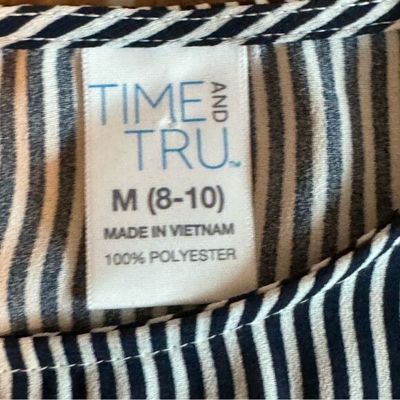 Time & Tru Womens Top Size M Navy Blue White Stripe Bell Sleeve Round Neck​ - Picture 5 of 8